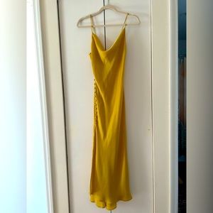 Zara silky gold cowl neck midi dress xs